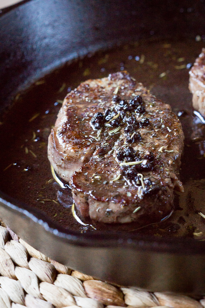 Pan Seared Filet Mignon With Red Wine Peppercorn Reduction And Classic ...