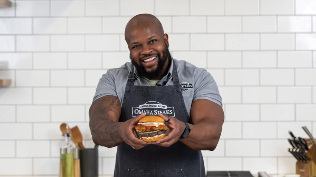 chef david rose holding italian stallion burger