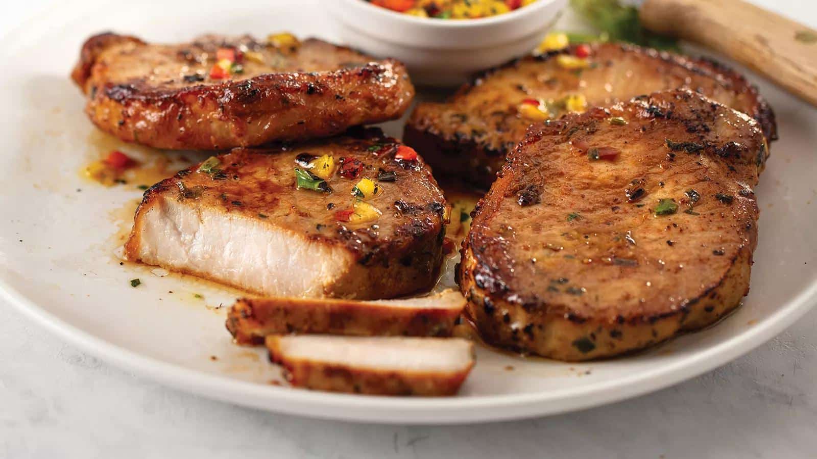 Air Fried pork chop served with salad