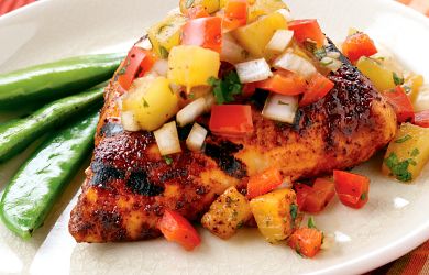 Ancho Chile Rubbed Chicken with Grilled Pineapple Salsa